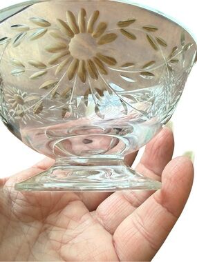Vintage 2 Sorbet Bowls Cut Glass Daisy Berry Compote Dainty